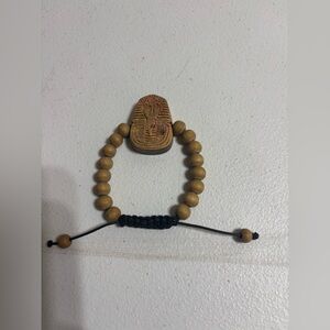 PHARAOH  Natural Good Wood Style Bracelet Adjustable Macrame With Beads
